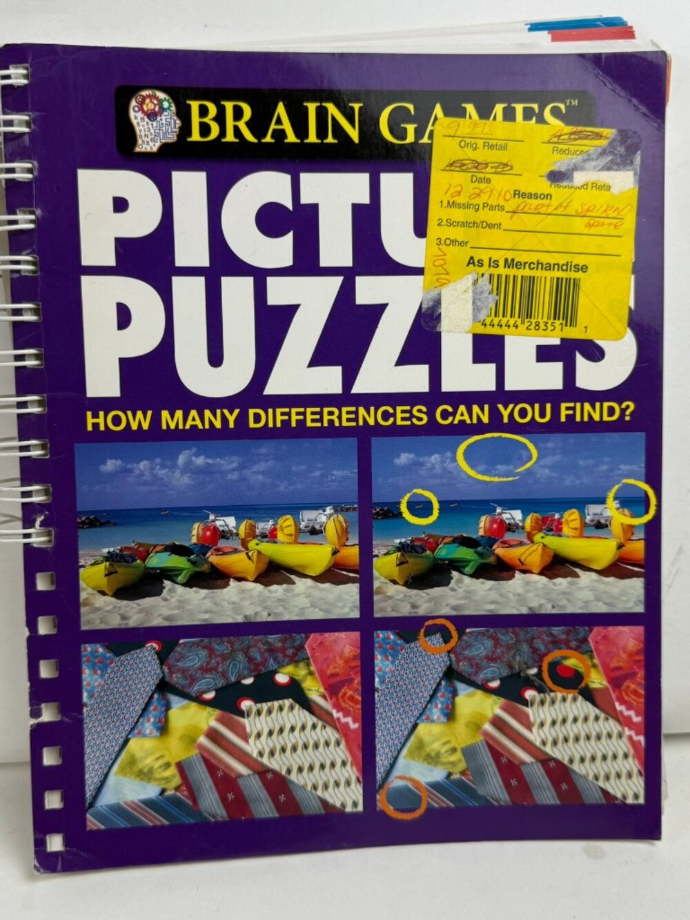 Brain Games Picture Puzzles Spiral Book Spot The Differences As-Is Damaged Spine